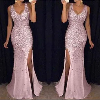Lady Elegant Plus Size Party Prom Cocktail Dress Evening Bridesmaid Dresses Stylish Sexy Maxi Sequin Evening Dress For Women Ves