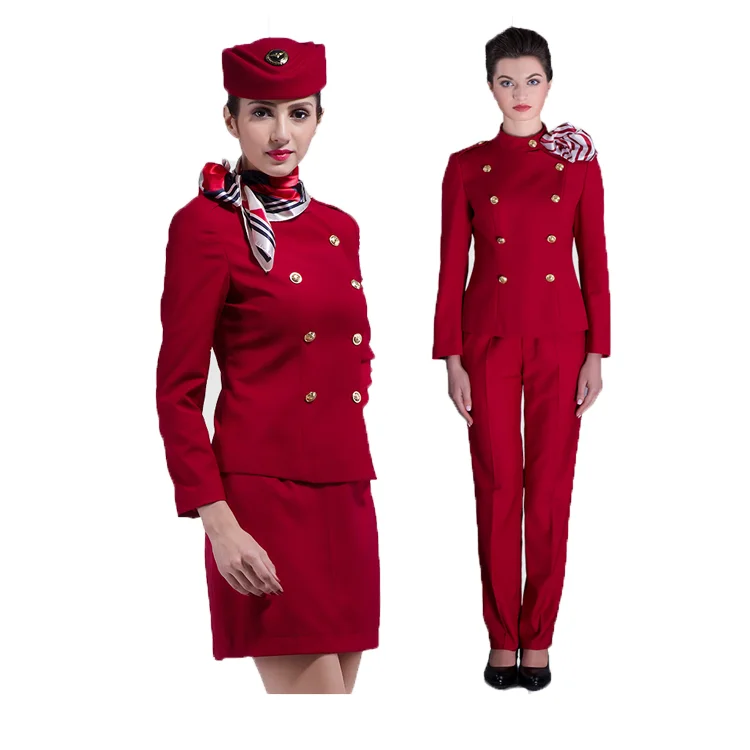 Oem Ladies Sexy Airline Stewardess Uniform Red Air Hostess Costume