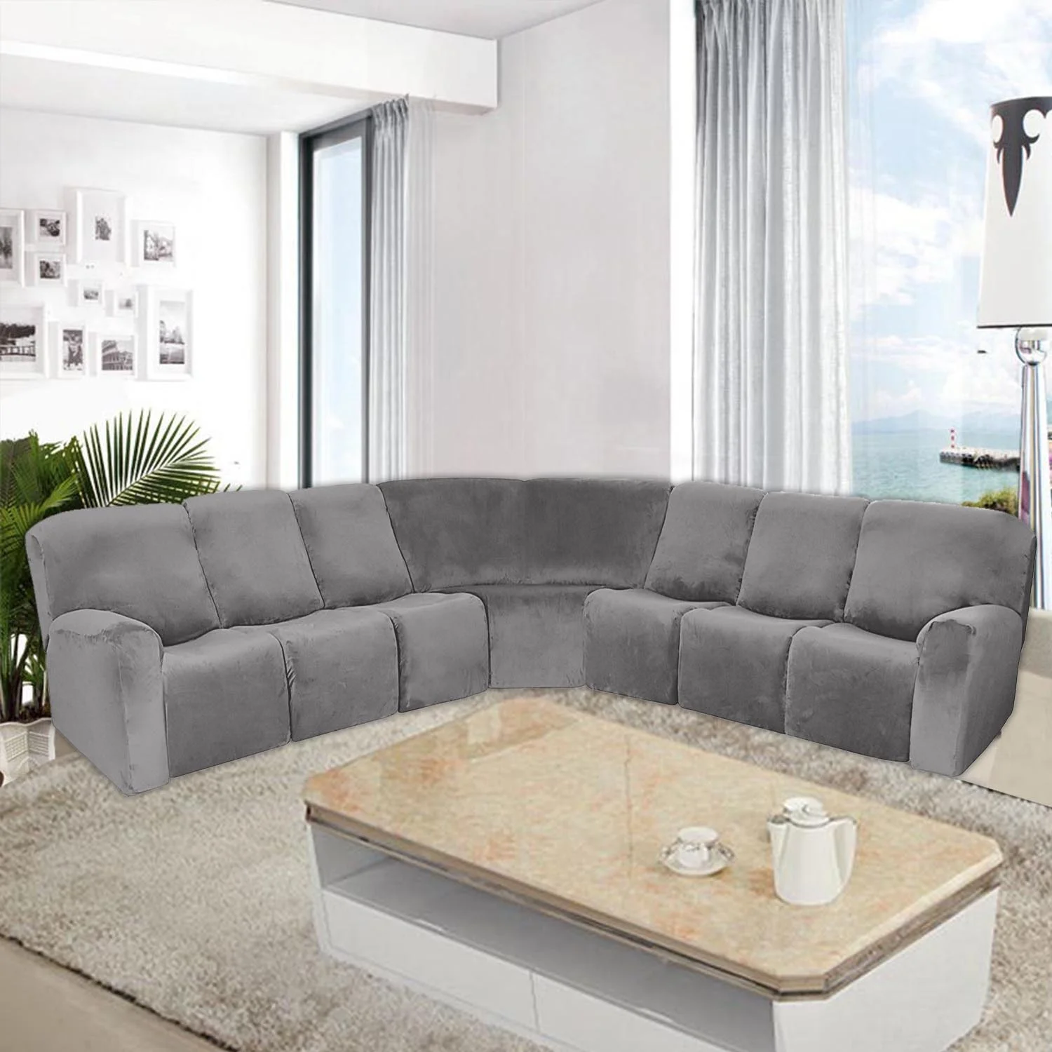 7 Seat L Shape Sofa Covers,Manufacturer L Shape Velvet Elastic