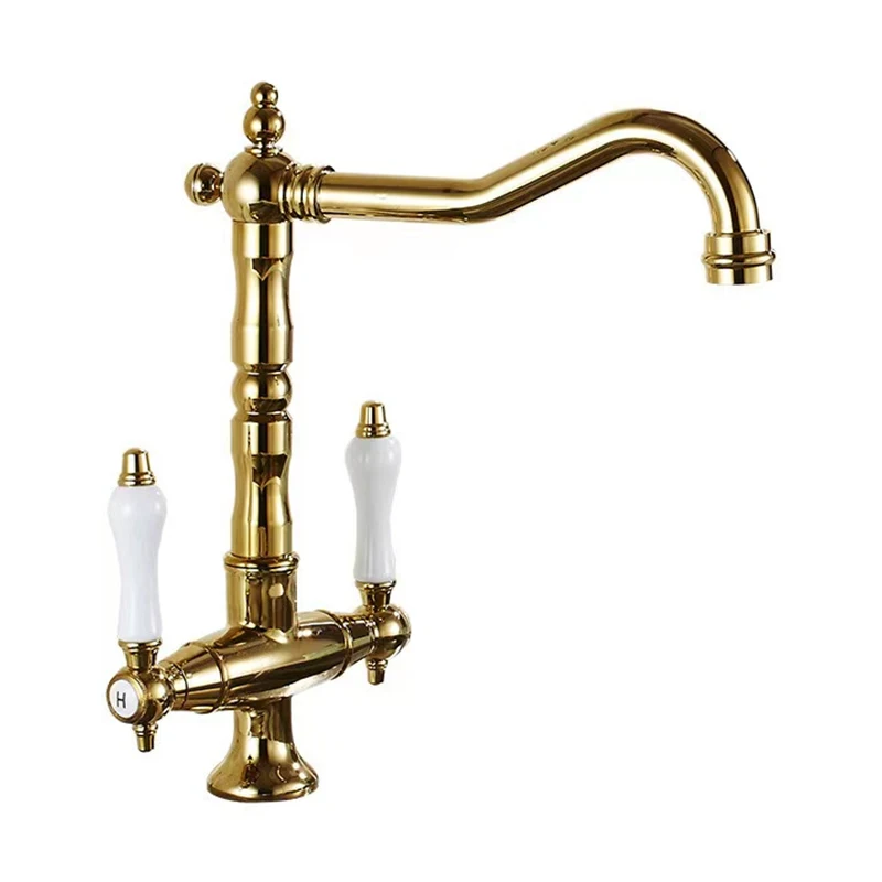 Vintage Retro Messing Badkamer Wastafel Kraan Enkel Handvat Warm en Koud Water Mengkraan