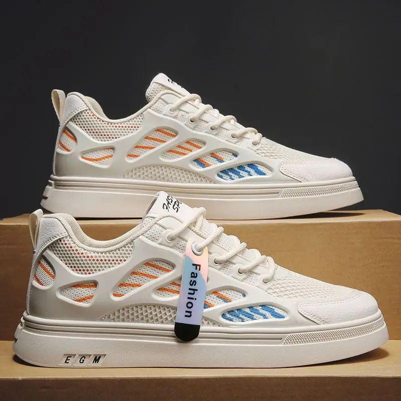 New breathable net shoes men's fashion matching small white shoes thick sole sports casual board fashion shoes