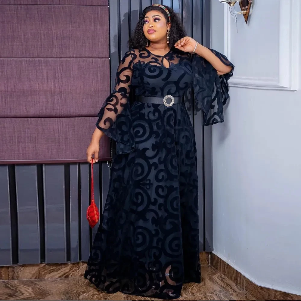 2023 New Plus Size African Chiffon Dresses for Women Elegant Lady Wedding Evening Party Dresses Summer Nigerian Dashiki Clothes