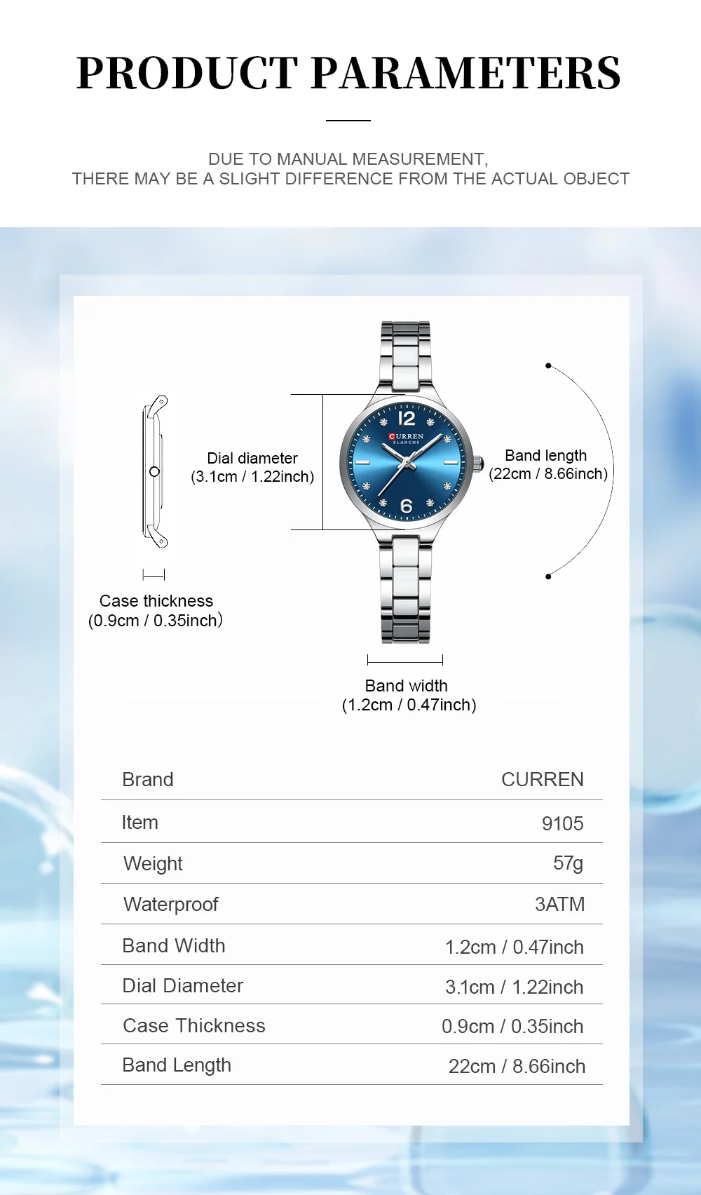 Curren 9105 Women Elegant Watch Stainless Steel Fashion Diamond Number Dial Ladies Watches Luminous Casual Quartz Wristwatch