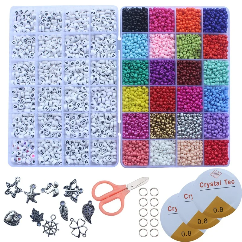14400pcs 3mm 8/0 Glass Seed Beads Kit Yholin 24 Colors Pony Seed Beads Alphabet Letter Beads with Open Jump Rings,Jewelry Charms,Elastic String for Adult DIY Bracelet Necklace Jewelry Making Supplies 