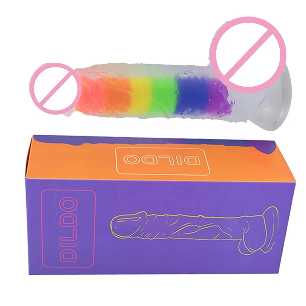 Free Custom Box Factory Outlet Color Transparent Jelly Crystal Rainbow Liquid Silicone Simulation Dildo Sex Toys