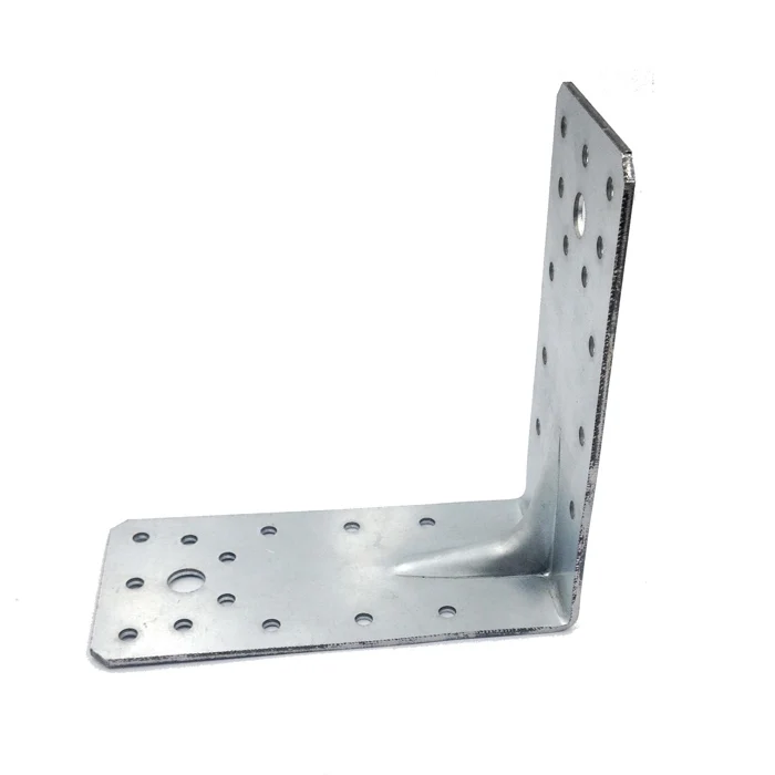 Heavy-Duty Silver Galvanised Angle Wood Connector with Beading Hole Angled Construction Angle Bracket