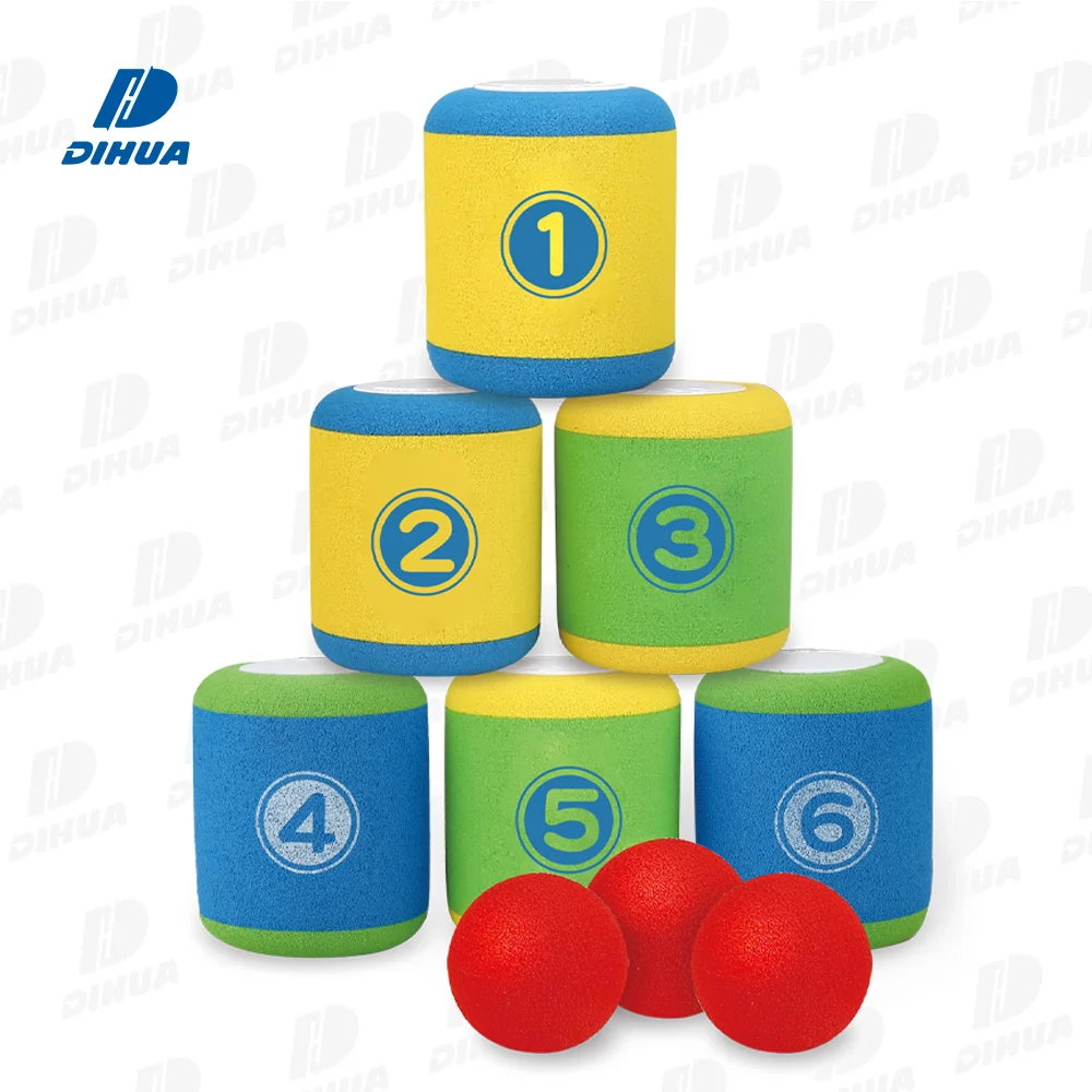 Foam Can Toss Game Set for Kids Adults Family Indoor Outdoor Fun with 6 Soft Cans and 3 Safe Balls Backyard Carnival Party Game
