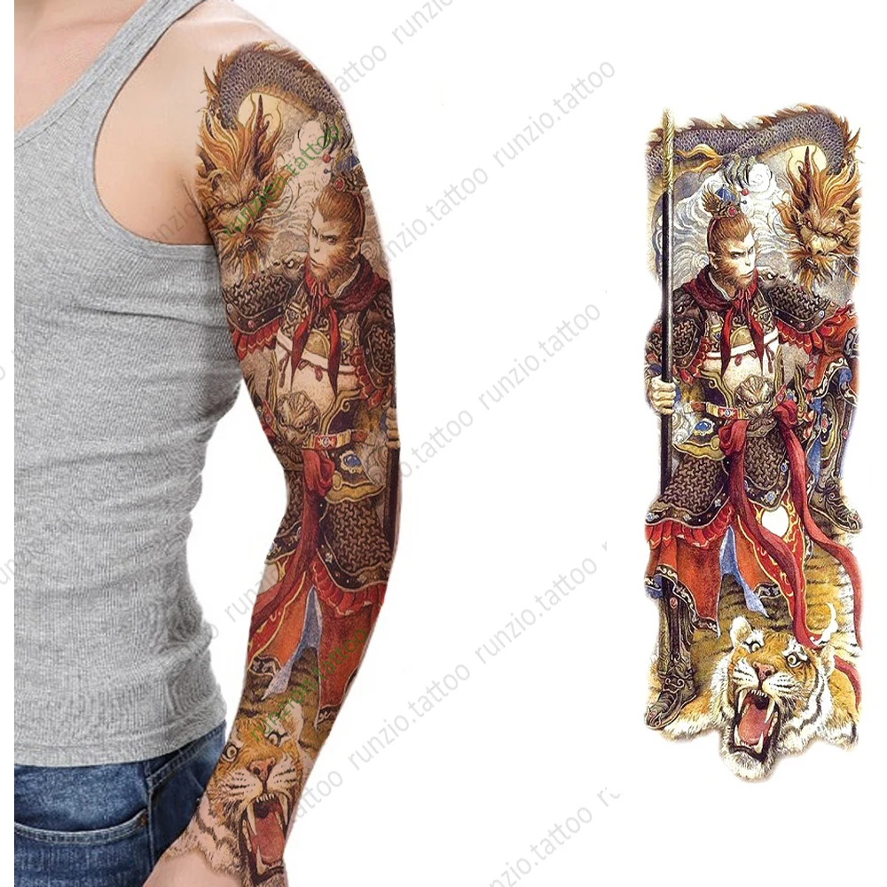 Monkey King Waterproof Temporary Tattoo Stickers - 3 Sheets, image size:1000x1000