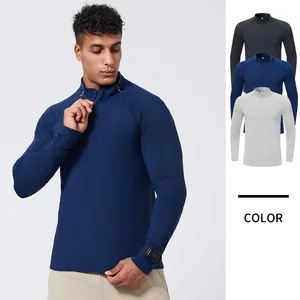 Men's High Neck Compression Half Zip Sweatshirt Long Sleeve Fitness Winter Fleece Training Gym Running Top