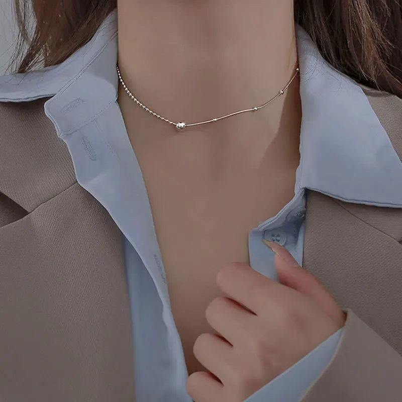 Gargantilla redonda geométrica de plata S925 para mujer, collar  minimalista, joyería fina, accesorios para regalo