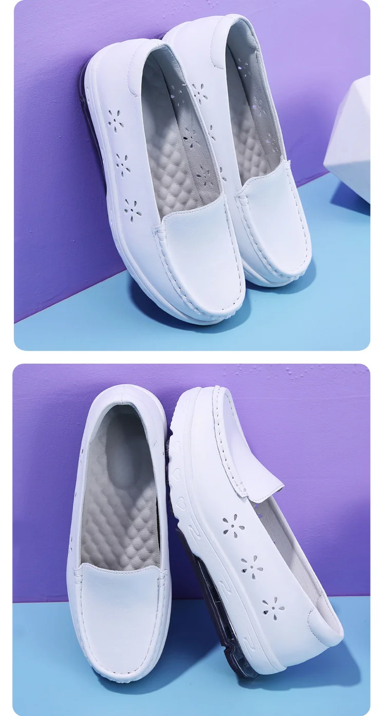 Nurse Nursing Shoes Hospital for Women White Shoes Comfort Hollow Out Breathable Anti-slip Flat Safety Work Shoes