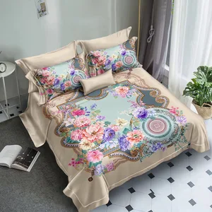 Peony Flower Print Bedsheet Microfiber Duvet Cover Set Designer Beige Pillowcase Comforter Sets Luxury