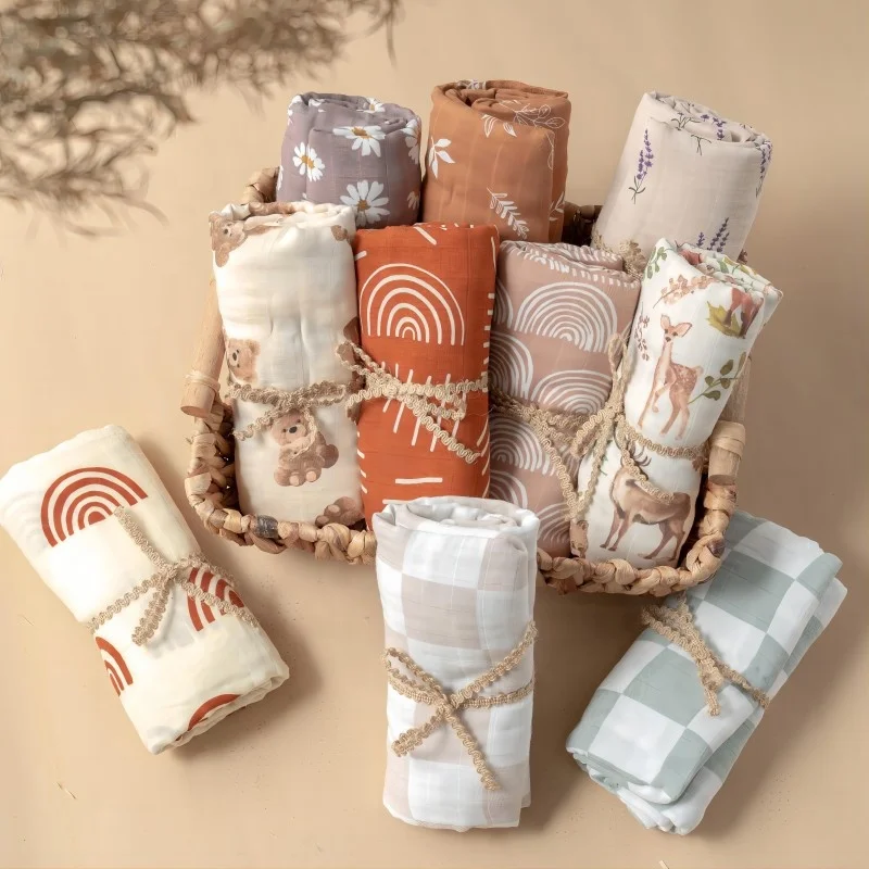 Customized 2 Layers Muslin Baby Blanket Super Soft Cotton Floral