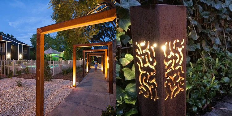 Environment-frendly corten color bollard light corten garden lights corten outdoor wall lights