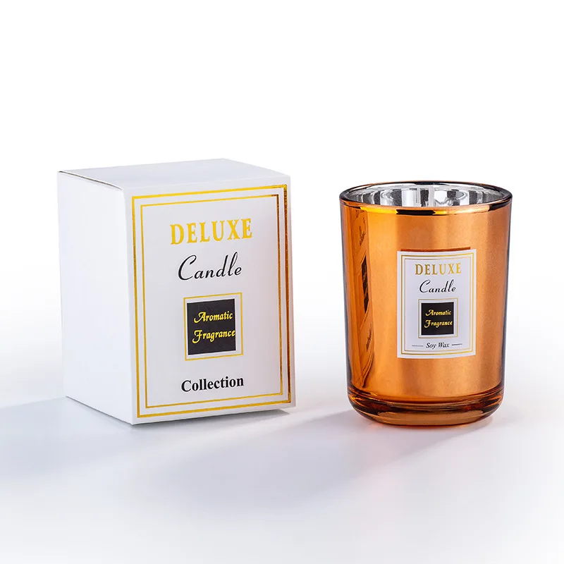 Free Sample Empty Golden Gray Brown  Unique Round Modern Luxury Electroplate Glass Candle Jar