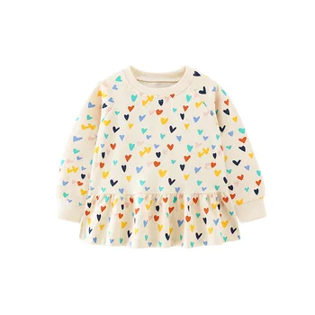 Girls' sweater autumn new printed round neck European and American children bottoming shirt loose skirt hem