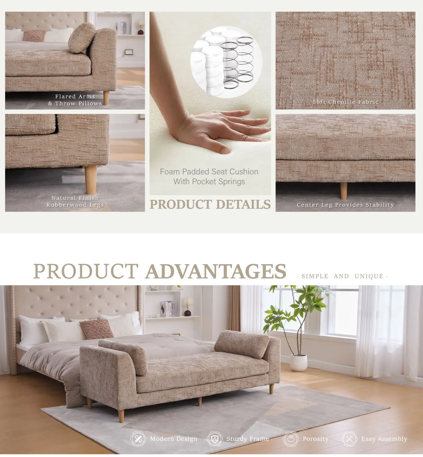 Elvarenae Laurenne Chenille Daybed Bench — product detail