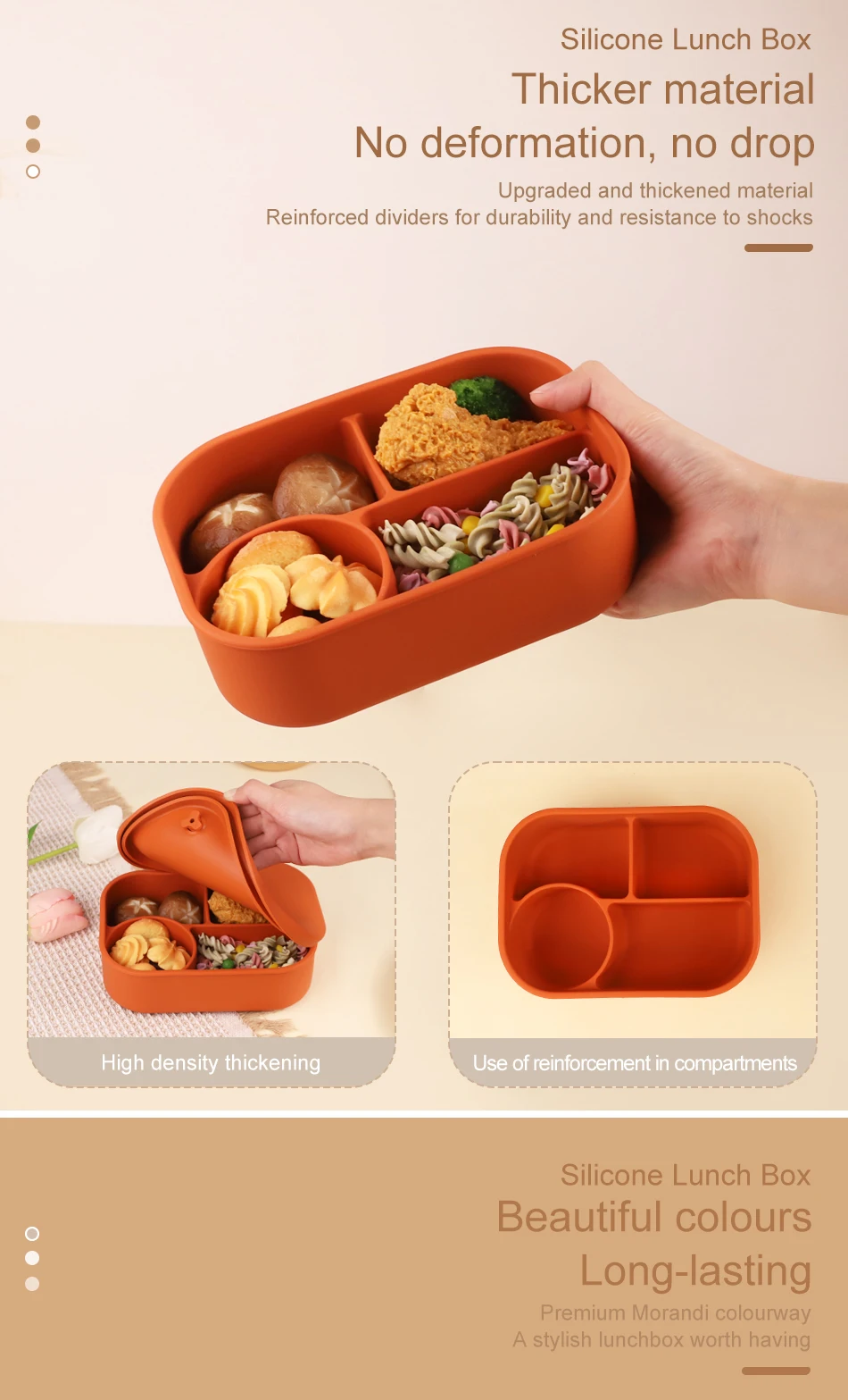 Food Grade Silicone 4 Compartments Silicon Bento Leakproof School ...