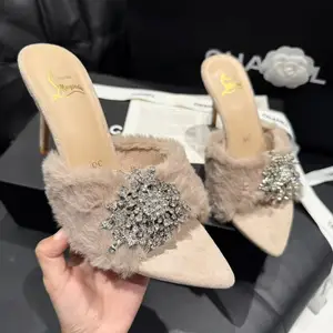 Fashionable Outer Wear Autumn and Winter New Style High Heel Cool Slipper Female All Build Pointy Thin Heel Bao Tou Half Drag