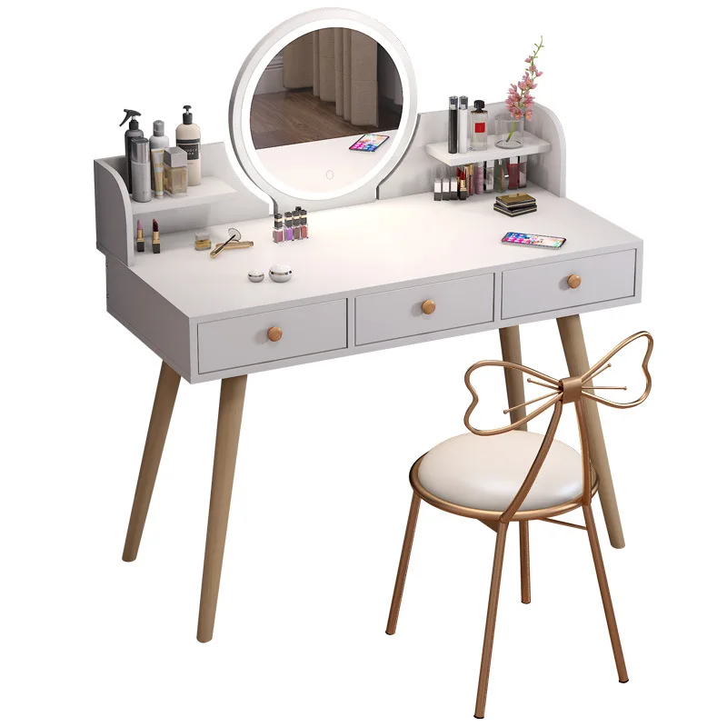 Vanity Table Set with Lighted LED Touch Screen Dimming Mirror for Makeup QW 