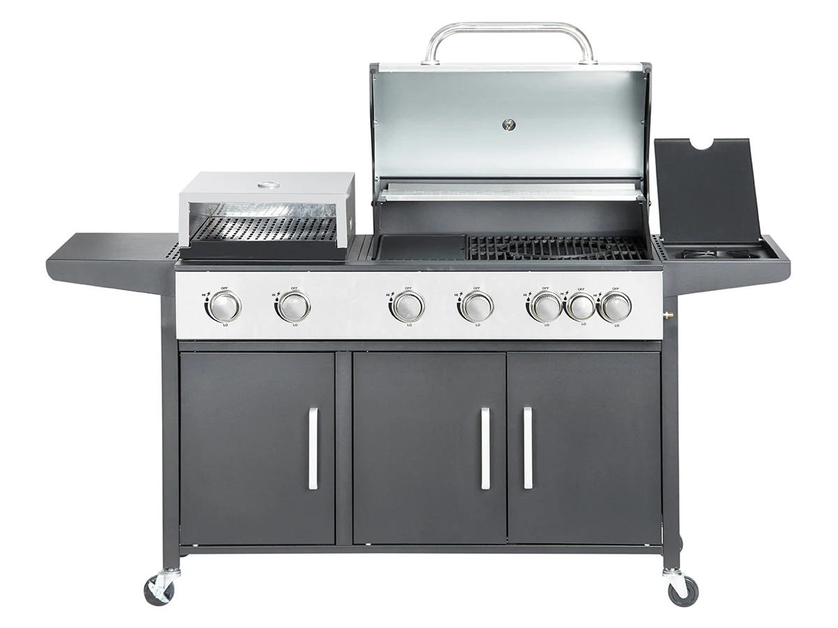 7 Burners Outdoor Kitchen Gas Barbecue Grill Durable Stainless Steel with Pizza Oven for Party Cast Iron Powder Coated 133pcs