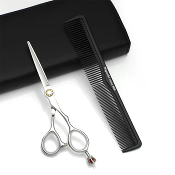 6.0 Inch Red Jewel Crown Tail Handle Barber Scissors Stainless Steel Straight Blade with Sharp Tip for Salon Use