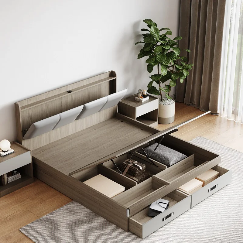 2024 Latest New Model Box Design Queen Frame Bedroom Furniture Double Modern King Size Wooden Beds With Storage