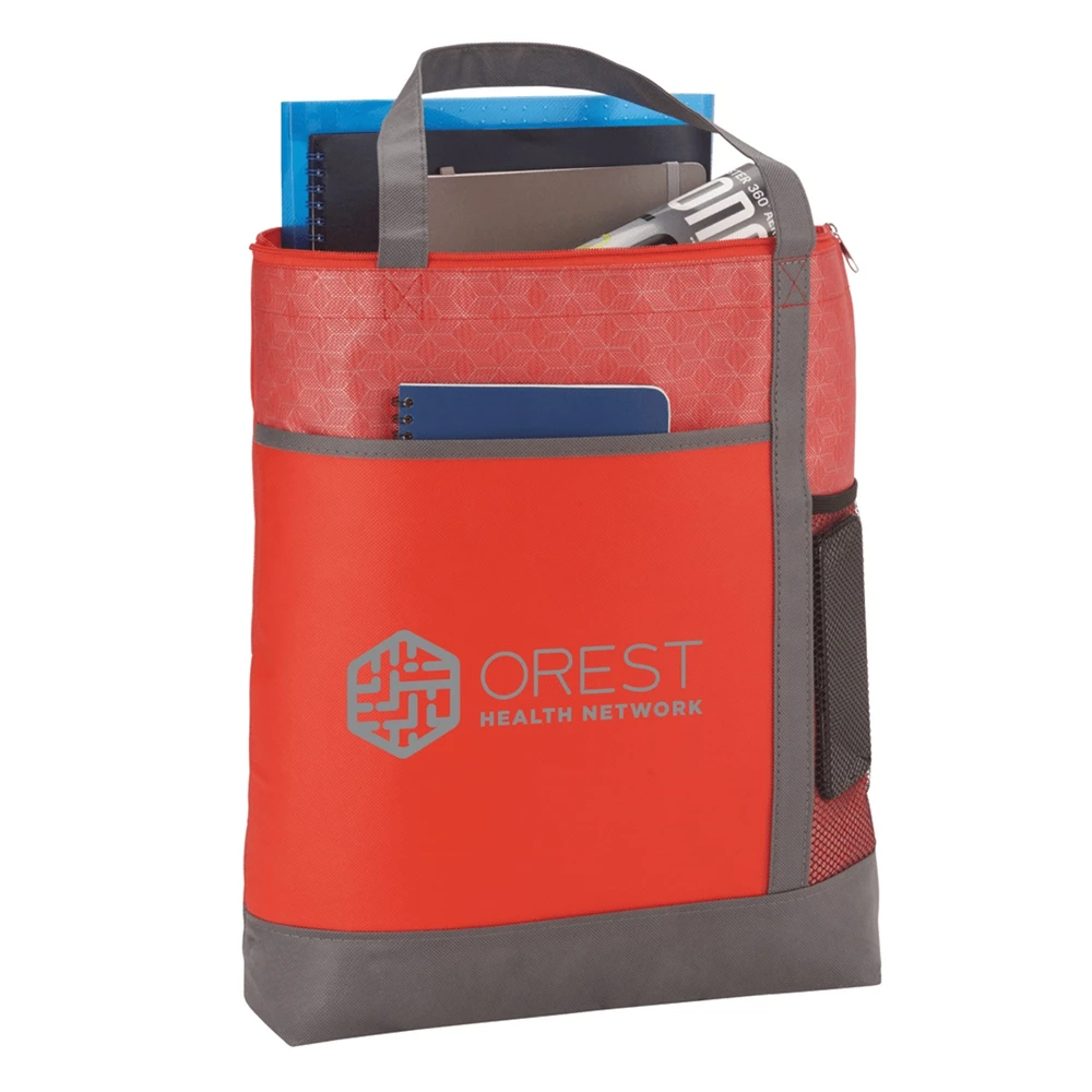 Custom Eco Friendly Zippered Main Compartment 80g Non Woven Polypropylene Tote Bag With Mesh Pocket