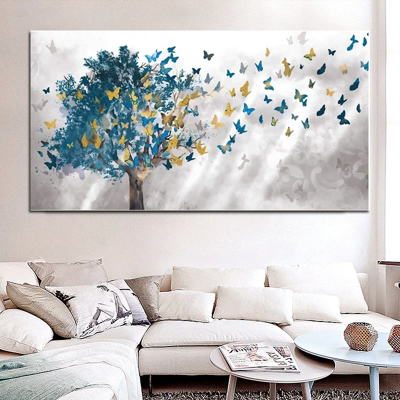 Butterfly Leaves Canvas Painting Tree Posters and Prints Modern Wall Art Pictures for Living Room Home Decor Cuadros