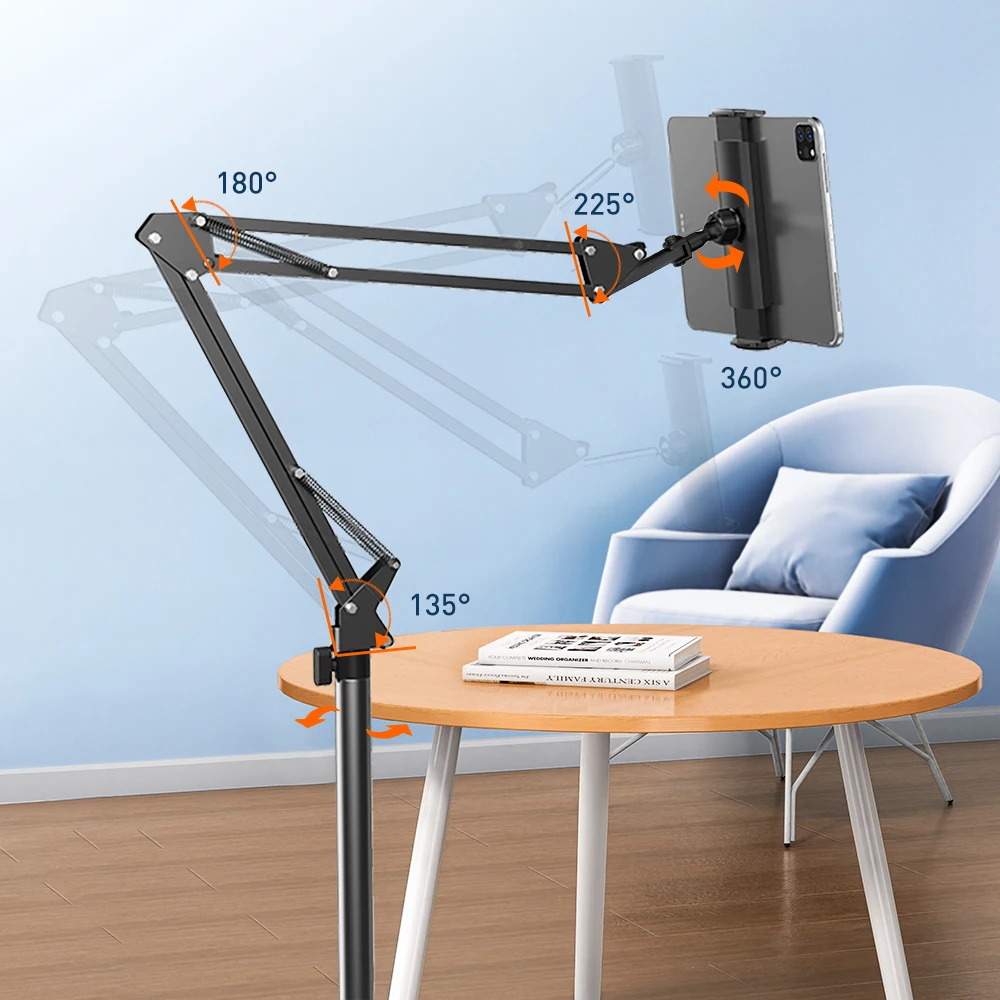 L10Pro 360 Rotatable Flexible Arms Floor Stand Phone Tablet Holder Universal Bed Foldable Lazy Bed Bracket Aluminum Phone Stand