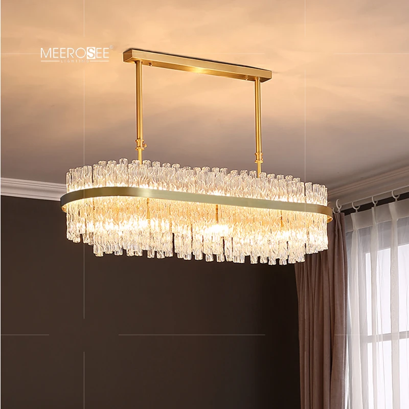 Meerosee Glass Tube Lampshade with Water Ripple Chandelier Coppery Lamp Body Decorative Lighting MD86818