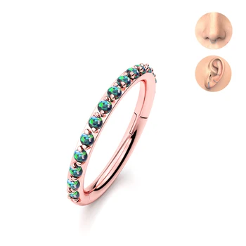 Hera Silver Jewelry 316L Paveset Jewelled Hinged Clicker Earring Nose Ring Rook Daith Conch Piercings Opal Body Jewellery