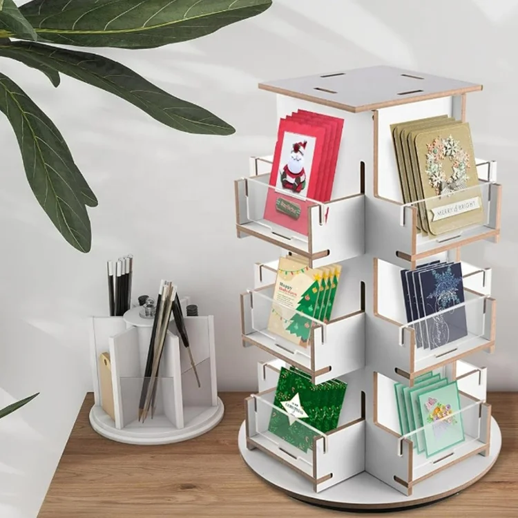 Rotating 3 Tier Wooden Display Stand for Coasters & Stickers