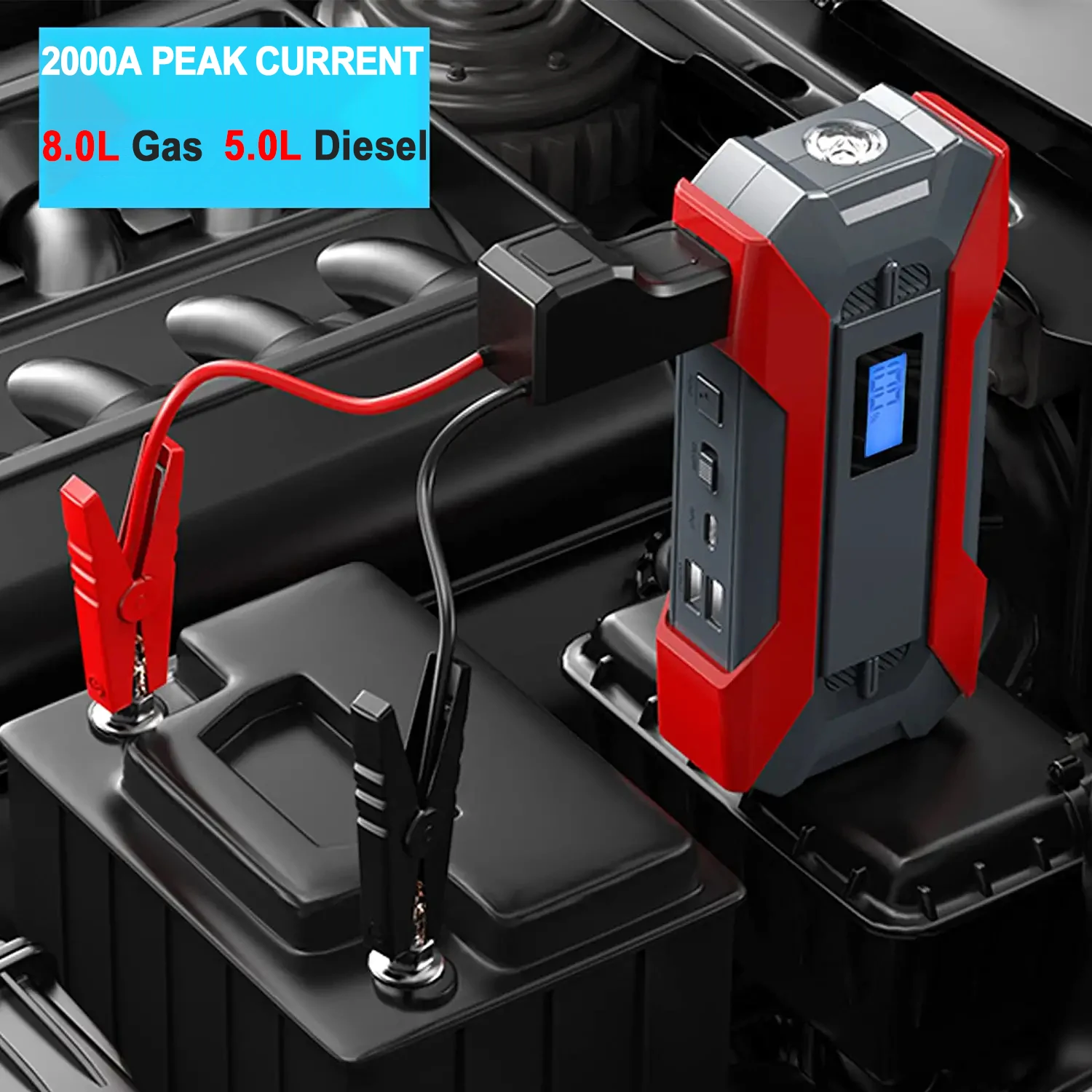 37000mwh Portable 12v Car Jump Starter High Power 2000a Peak Jump Starter Car Lithium Battery