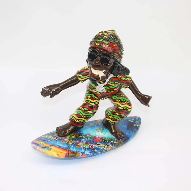 Ocean Print Resin Ornament Jamaica Beach Surfing Design Polyresin Statue Sculpture Rasta Figurine for Souvenir Gift 9.5/4.5
