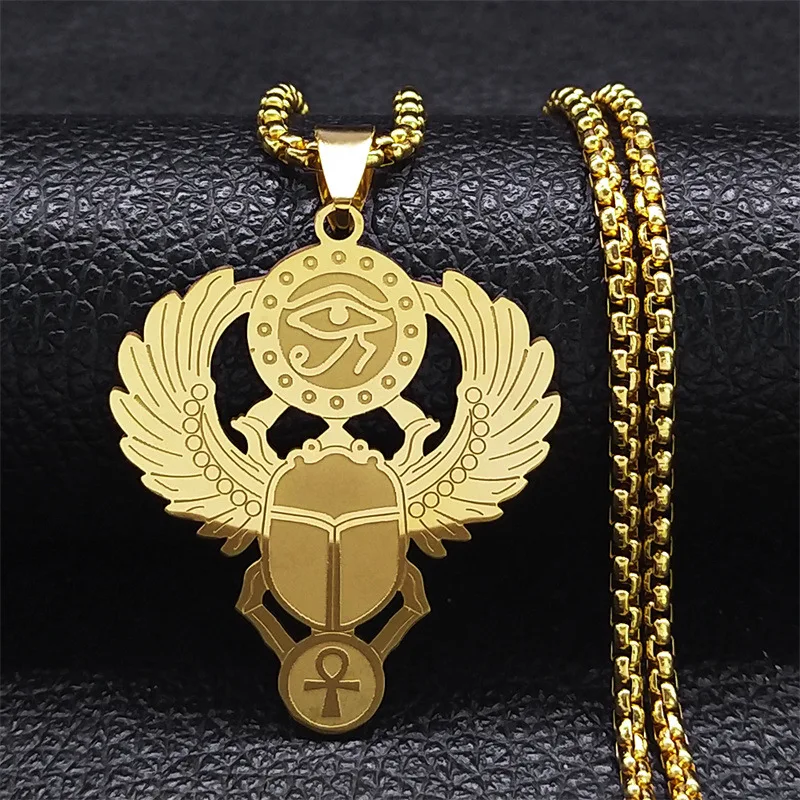 Orecchini Pendenti In Acciaio Inox Con Simboli Egiziani – Occhio Di Horus, Scarabeo E Ankh – Gioielli Etnici Con Turchese, Regalo Donna - copertina