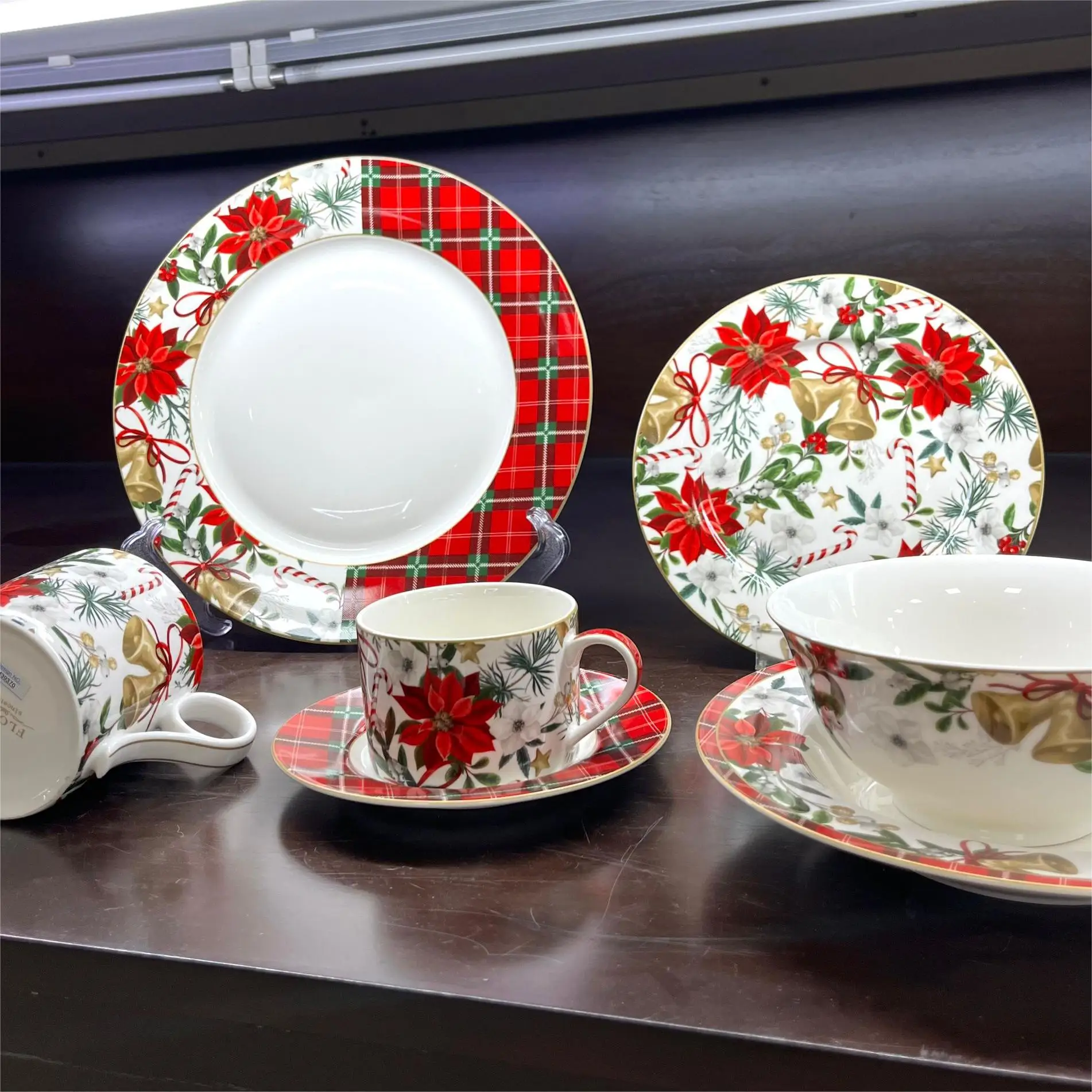 Holiday  Christmas-Themed Dinnerware Set with Salad Plates, Cups and Bowls, Unique Gift for Christmas