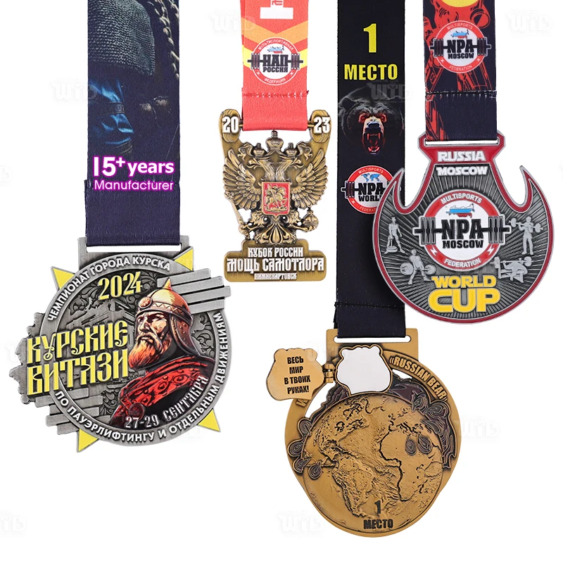 Medalha Personalizada de Powerlifting para Concluintes com Fitas, Medalha Metálica Personalizada para Levantamento de Peso e Provas Esportivas