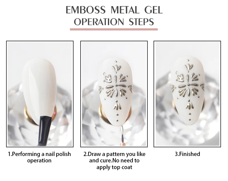 Nail Art Emboss Sculpture Carving Gel Private Label 3 Colors Metallic