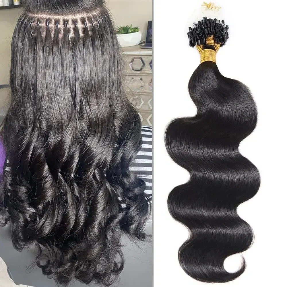 Body Wave Micro Loop Echthaar-Extensions, brasilianisches Remy-Haar, 100 Strähnen, 100 g_voghion.com