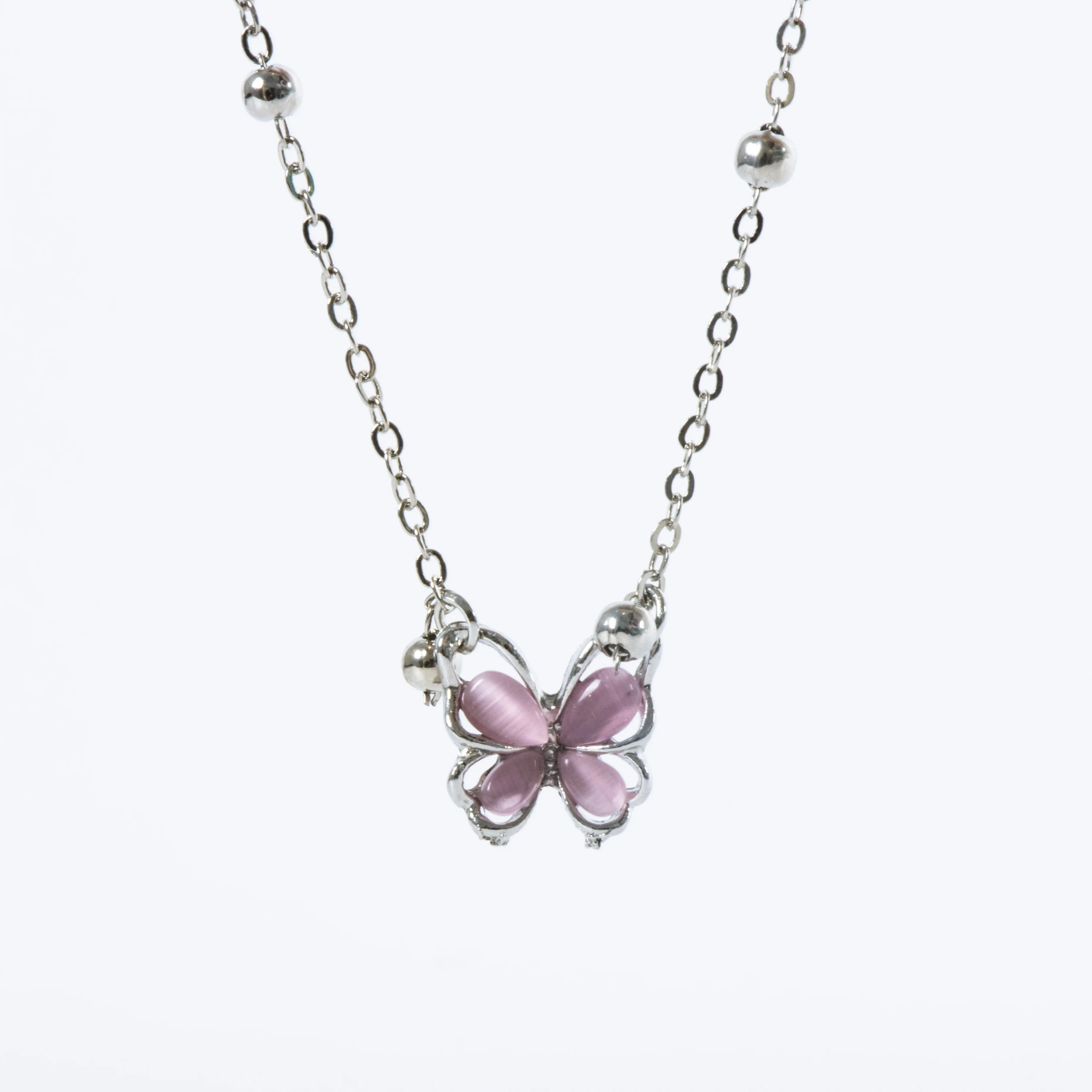 Strawberry Crystal Butterfly Pendant Necklace