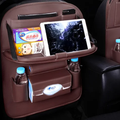 Brown Tuocalo Car Backseat Organizer 1 Pack with Tablet Holder Protector Kick Mats for Kids Table Tray Foldable Dining Table with Tablet Holder Travel Accessories Leather Organizer 