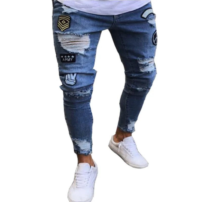 Gz-alg001 New Italy Style Men's Distressed Destroyed Badge Pants Art ...