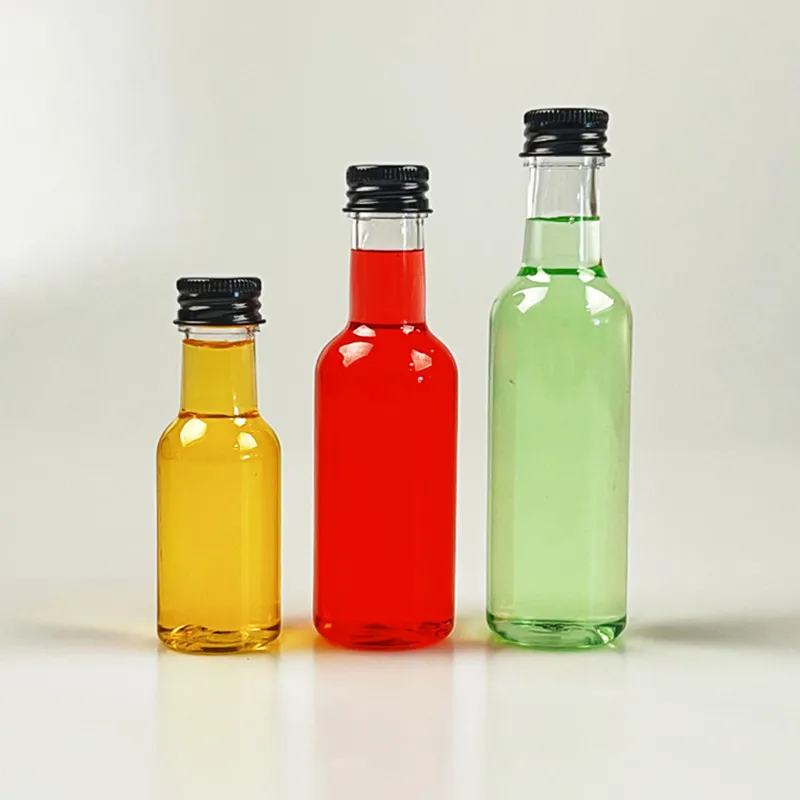 25ml 50ml 60ml Plastic Small Liquor Bottles for Ginger Shots Vodka Whiskey Empty Pet Bottle Plastic Wine 120ml 150ml 175ml 250ml