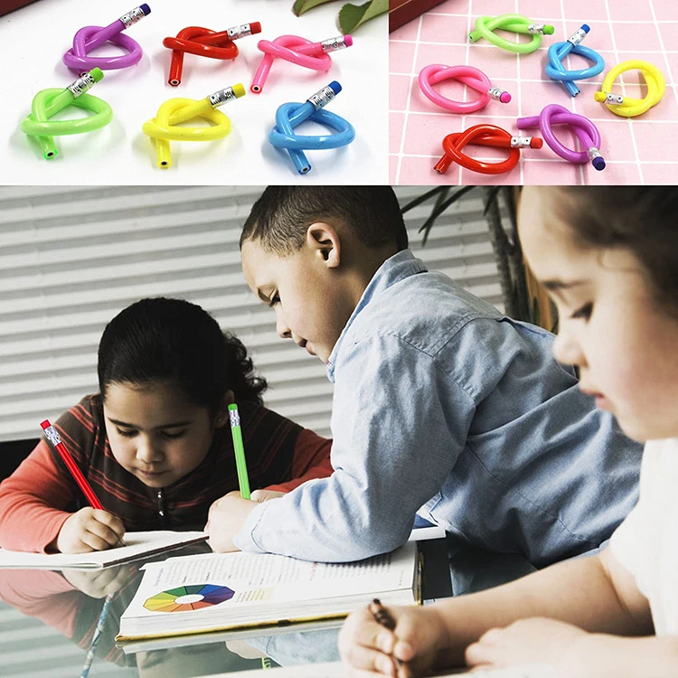 Free Sample Promotion Stationery Colorful Standard Pencil PVC Bendable Hb/2b Lead Pencils with Eraser for Gifts