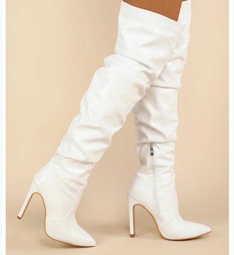 Winter Boots White Leather Thigh High Boots Tejiojio Clearance Women's  Chunky Heel Thigh High Boots India Ubuy