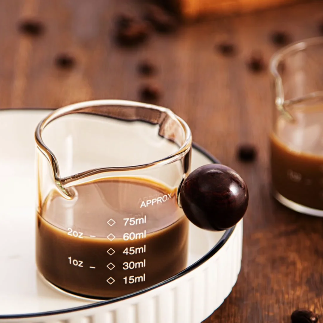 Double Spouts Measuring Scale Cup Espresso Shot Glasses With Wood