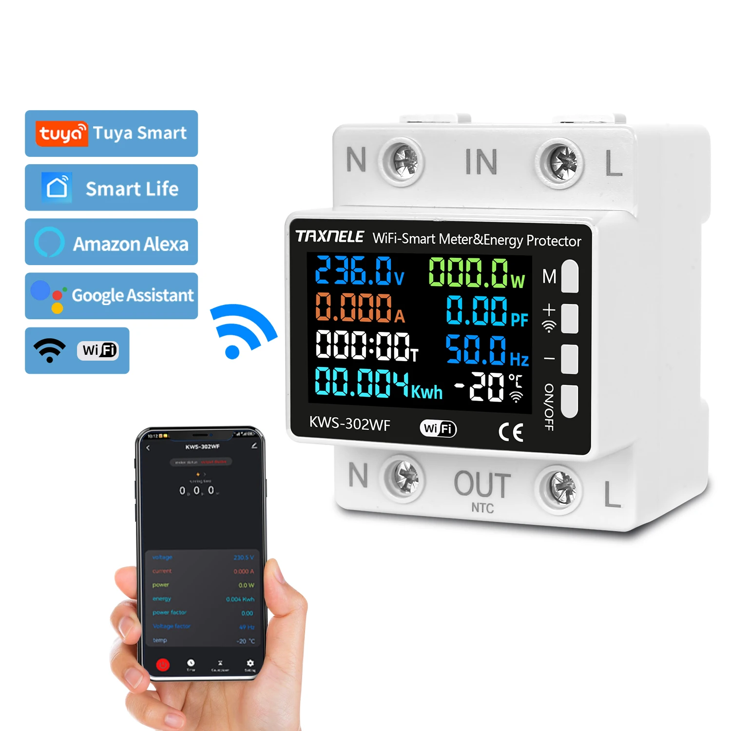 63A Tuya WIFI Smart Switch Circuit Breaker Energy Meter KWh Power Metering Timer Relay Remote Control Voltage Protect Smart Life