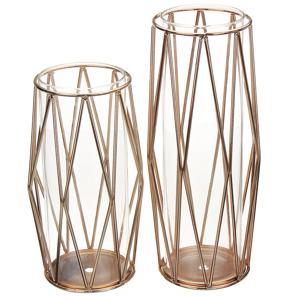 Nordic Golden Glass Vase Terrarium Geometric Iron Line Vase Hydroponic