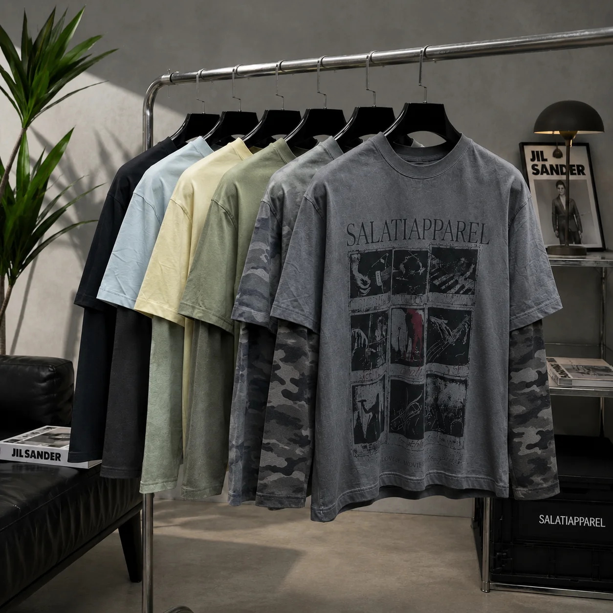 Custom Pullover Digital Printing Logo Men's T-Shirts Fake-Two-Piece Camouflage Long-Sleeved Loose Distressed Tops Shirts for Man